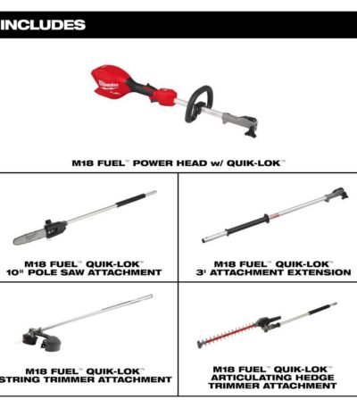 Milwaukee M18 FUEL 18V 10 in. Brushless Cordless Battery Powered QUIK-LOK Pole Saw w/ String Trimmer & Hedge Trimmer Attachments 3016-20PS-49-16-2717-49-16-2719