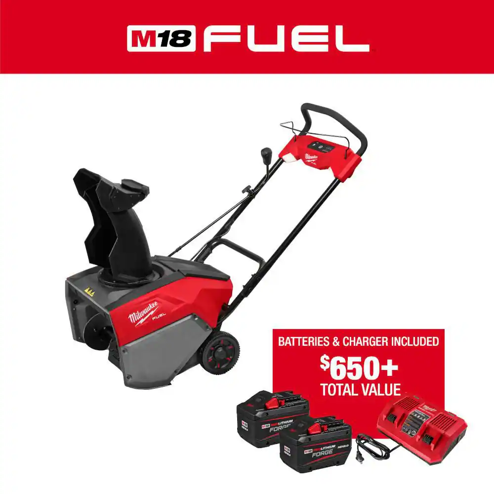 Milwaukee M18 FUEL 18V 21 in. Cordless Dual Battery Auger Propelled Single Stage Snow Blower w/ (2) 12.0 Ah Batteries, Charger 3036-22HD Milwaukee M18 FUEL 18V 21 in. Cordless Dual Battery Auger Propelled Single Stage Snow Blower w/ (2) 12.0 Ah Batteries, Charger 3036-22HD